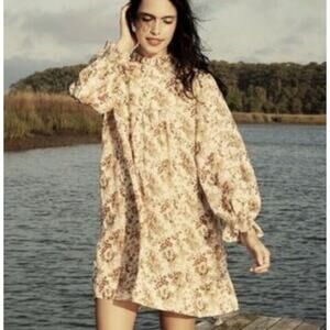 Doen Floral Mini Dress in Cream and Brown